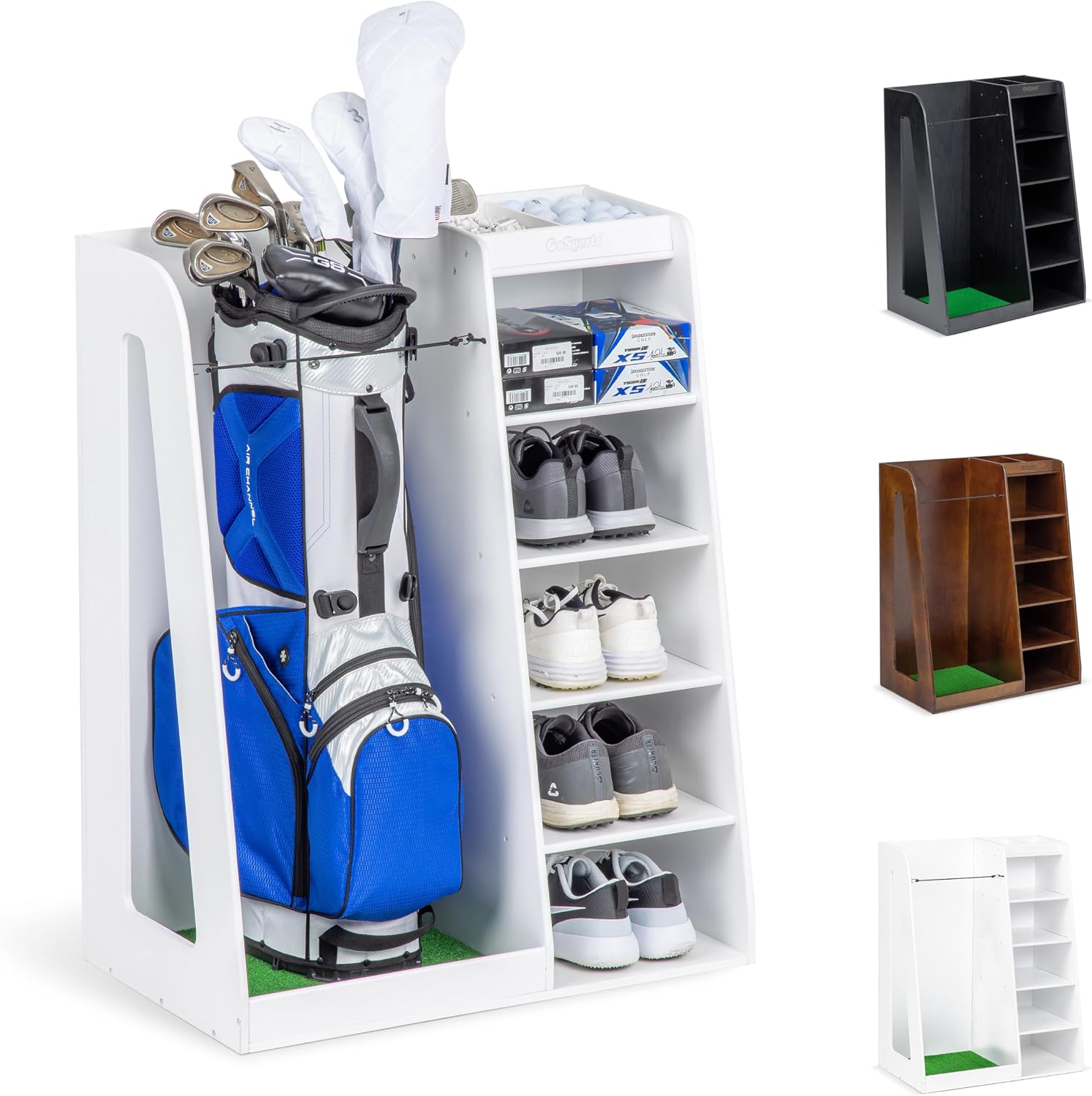 Golf Equipment Organizer For Garage - Rak Penyimpanan Tas Golf Kayu Premium