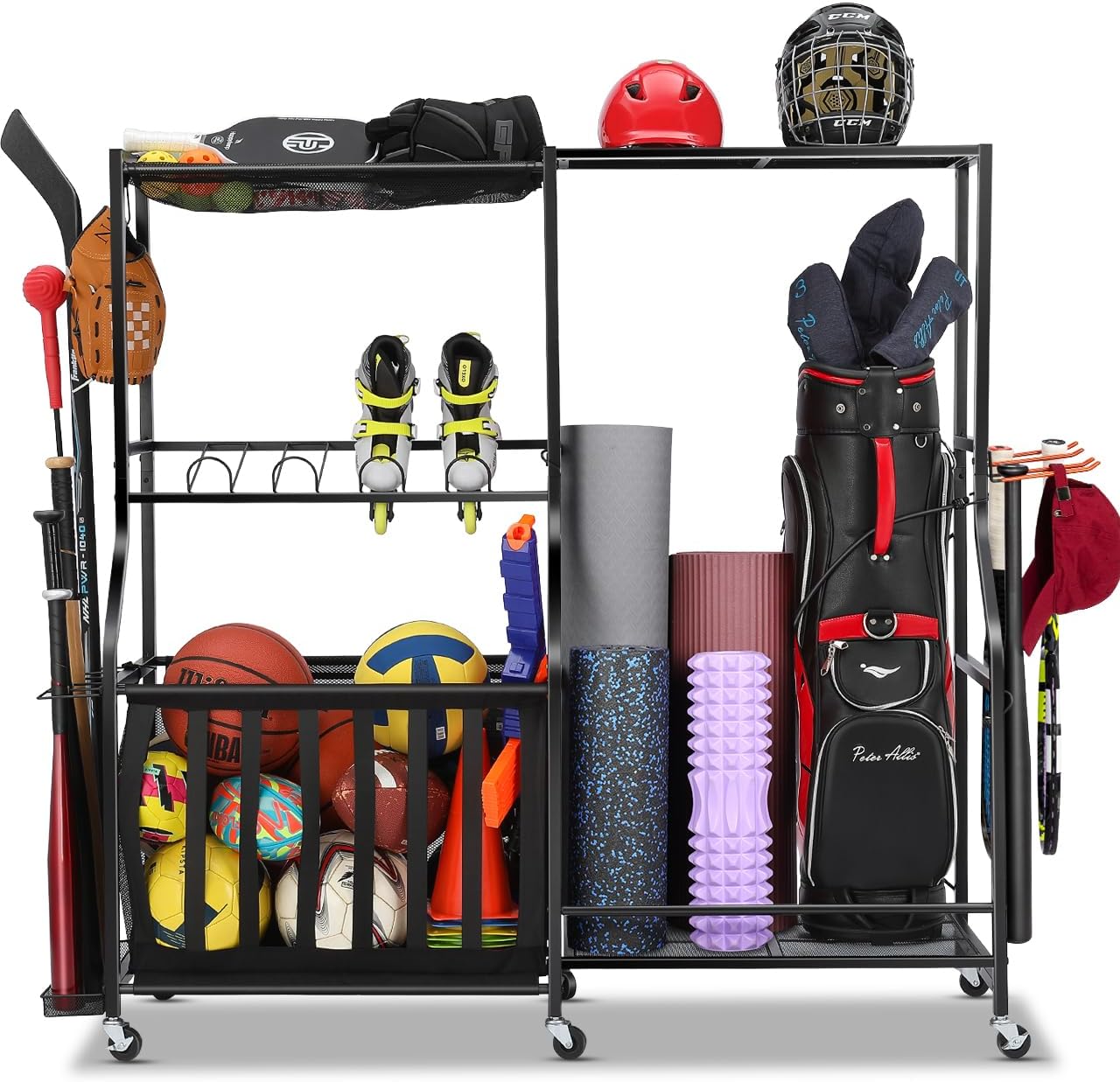 Golf Equipment Organizer For Garage - Organizer Peralatan Olahraga Garasi Dengan Roda,