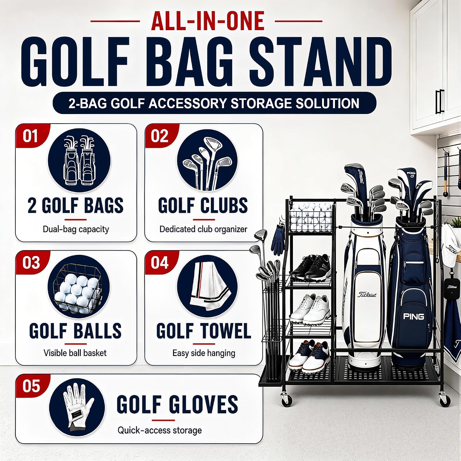 Rak Penyimpanan Tas Golf Tugas - Golf Equipment Organizer For Garage ulasan dan harga