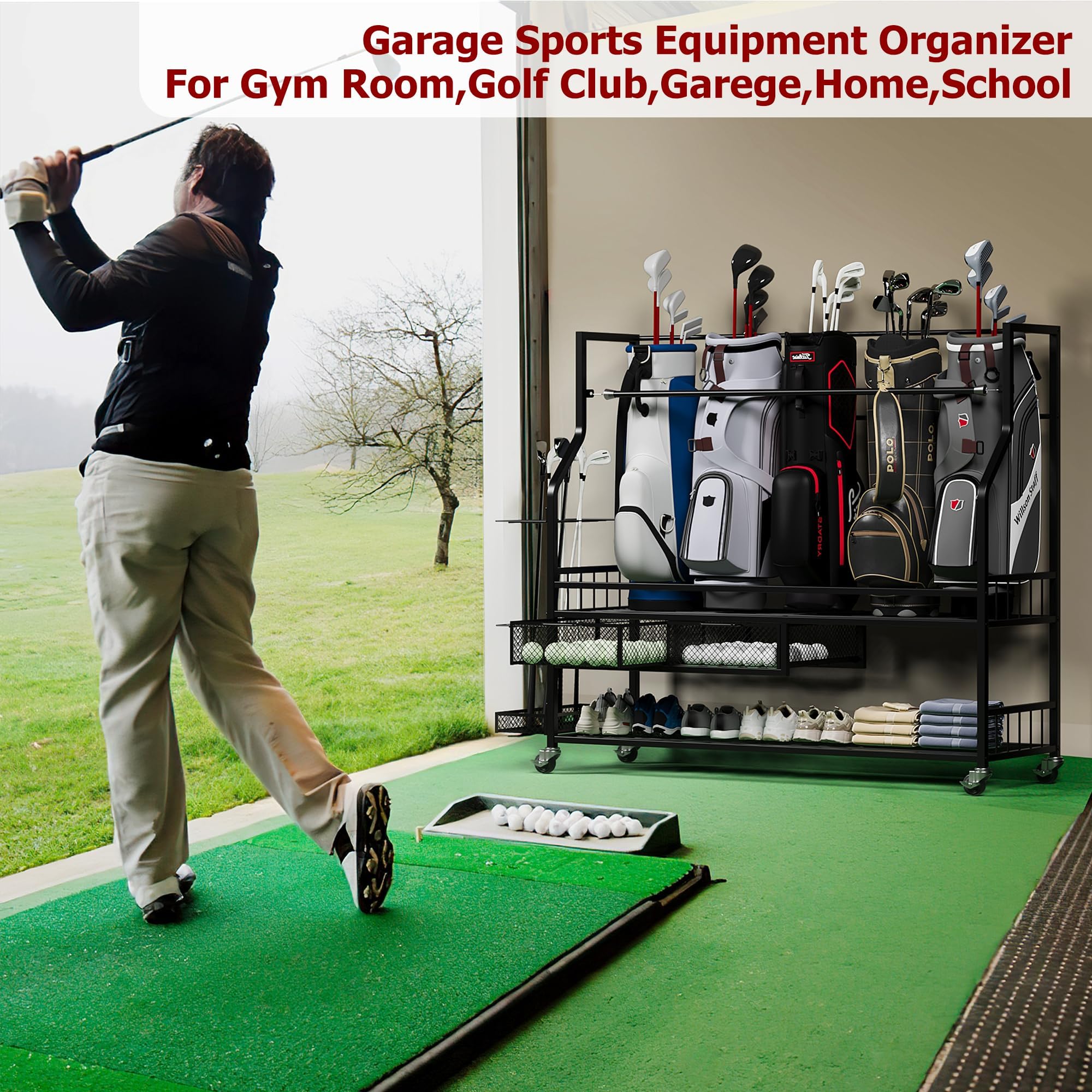 Organizer Penyimpanan Tas Golf - Golf Equipment Organizer For Garage ulasan dan harga